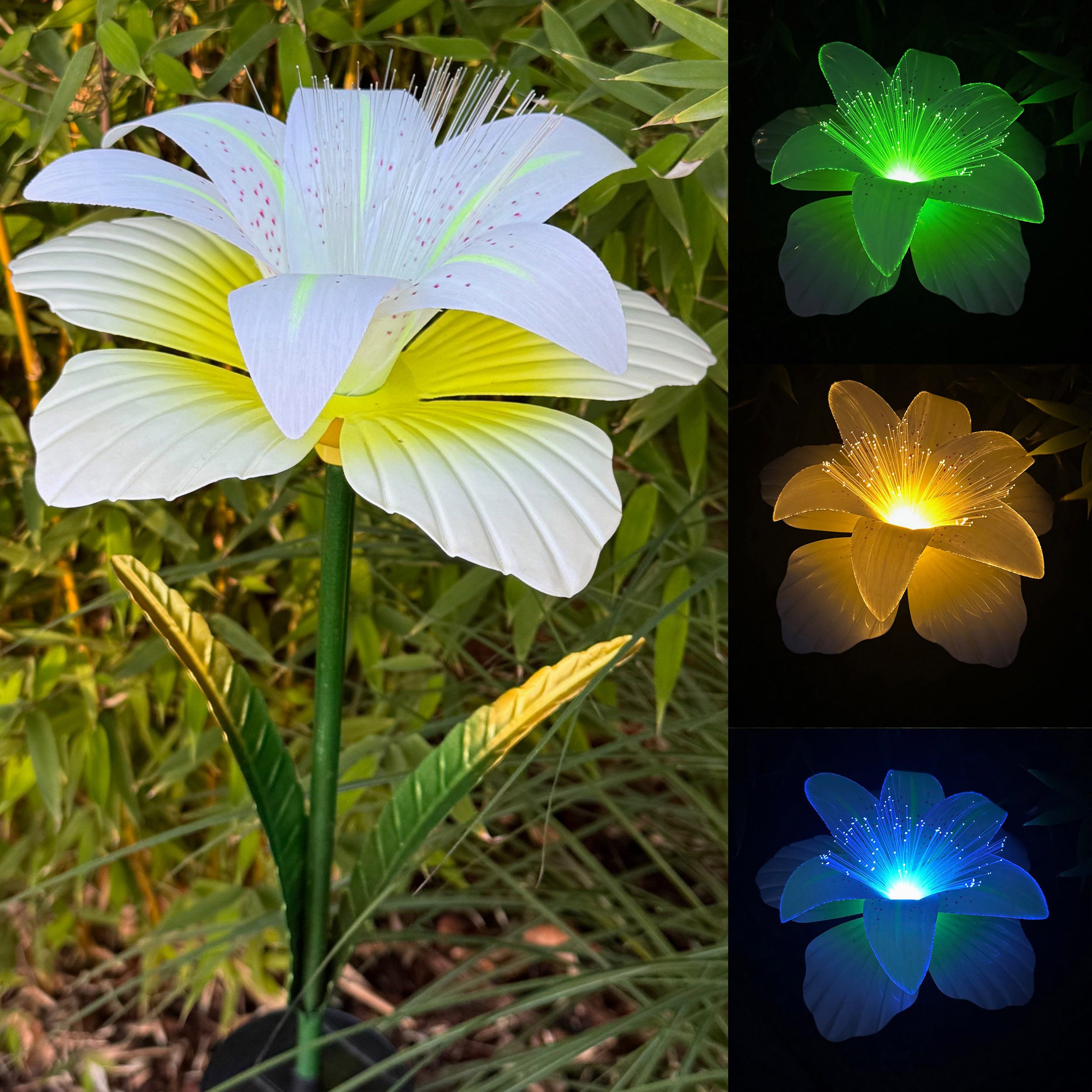 Online-Fuchs Gartenstecker aus Metall - LED Solarleuchte Lilie für außen - Gartendekoration (Warmweiß oder Farbwechsel möglich, Beetstecker) 97 cm groß - Gartendeko für Balkon, Terrasse