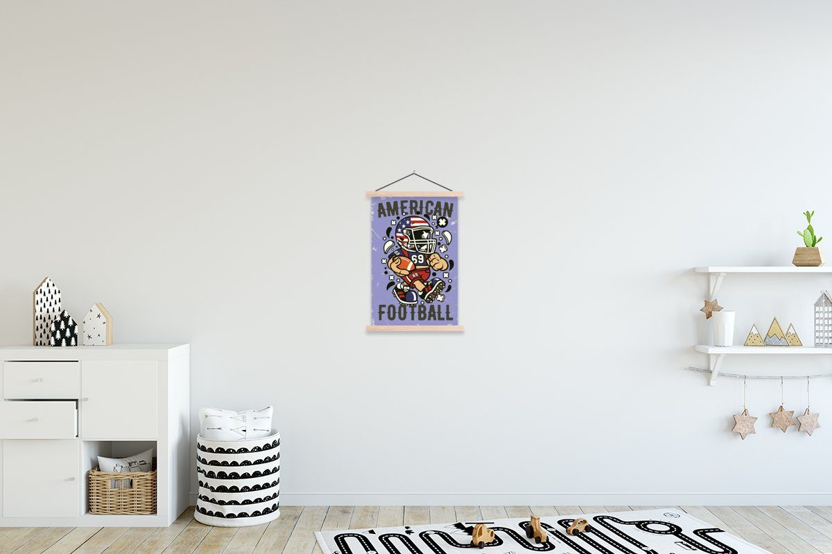 MuchoWow Poster American Football - Lila - Vintage, (1 St), Posterleiste, Textilposter für Wohnzimmer, Bilderleiste, Magnetisch