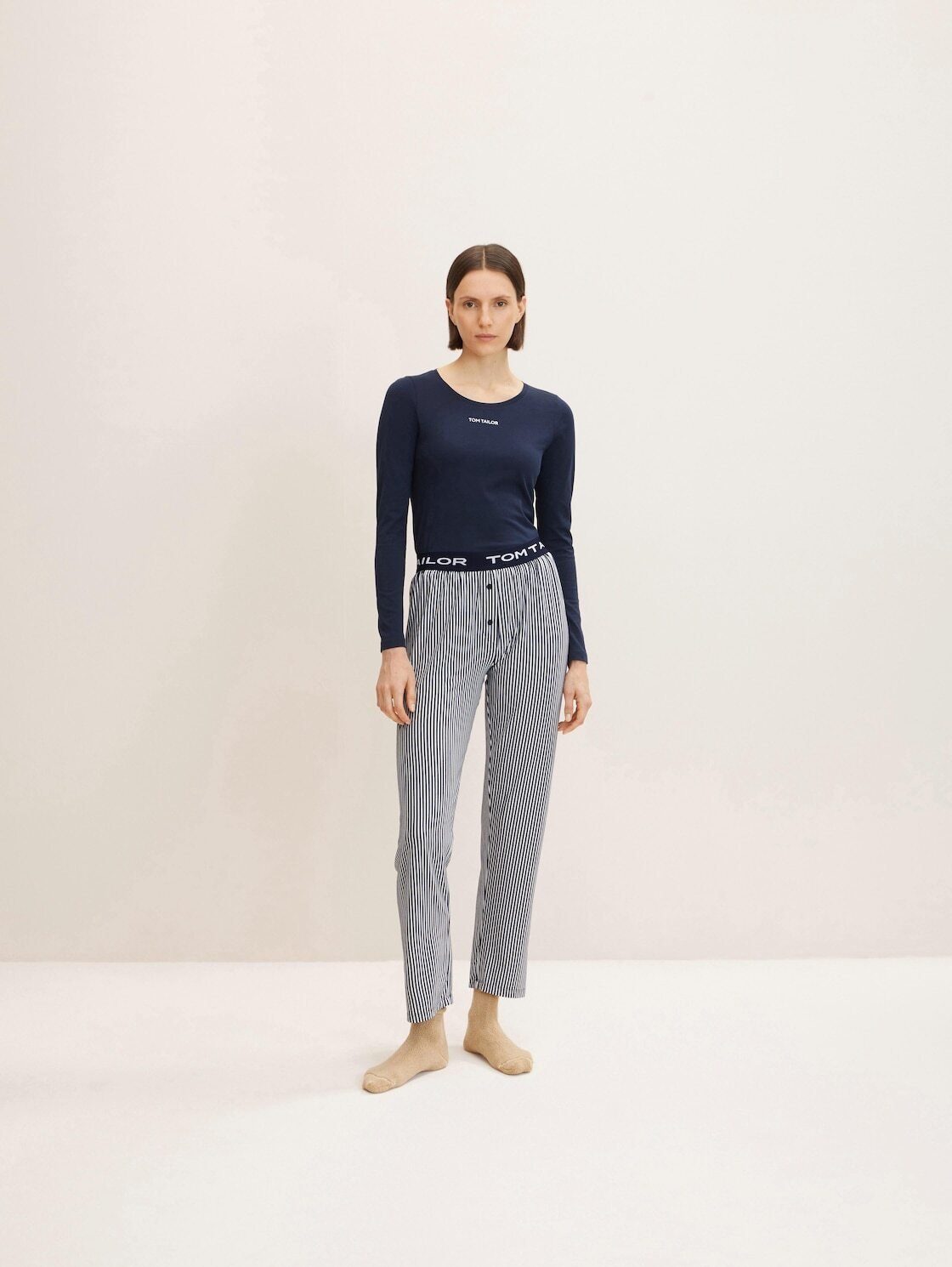 TOM TAILOR Schlafhose TOM TAILOR Damen Lange-Hose blau längsgestreift (1-tl günstig online kaufen