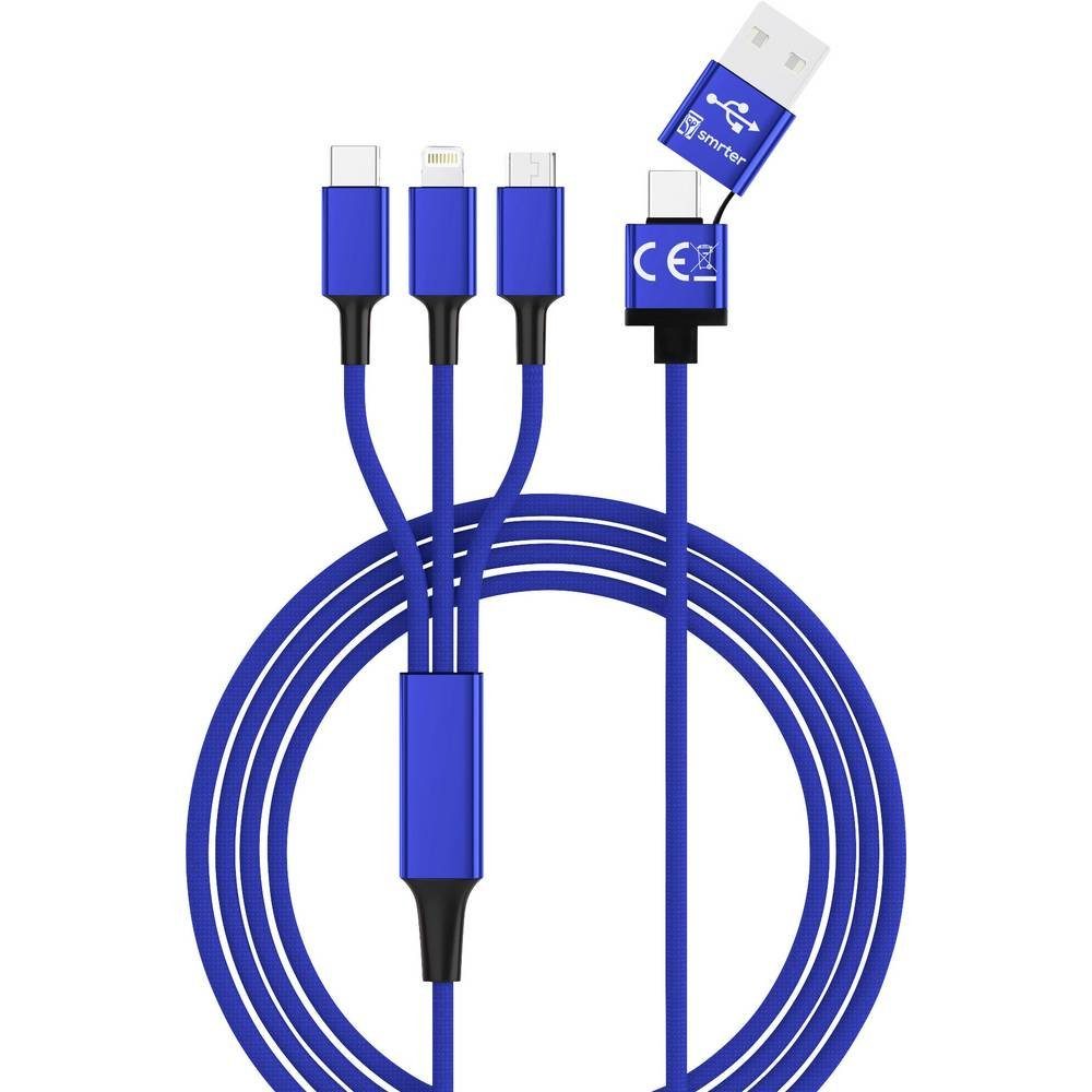 cemon 5in1 Ladekabel mit USB und USB-C® Kombistecker für Micro-USB USB-Kabel, parallel geschalten, Stoff-Ummantelung