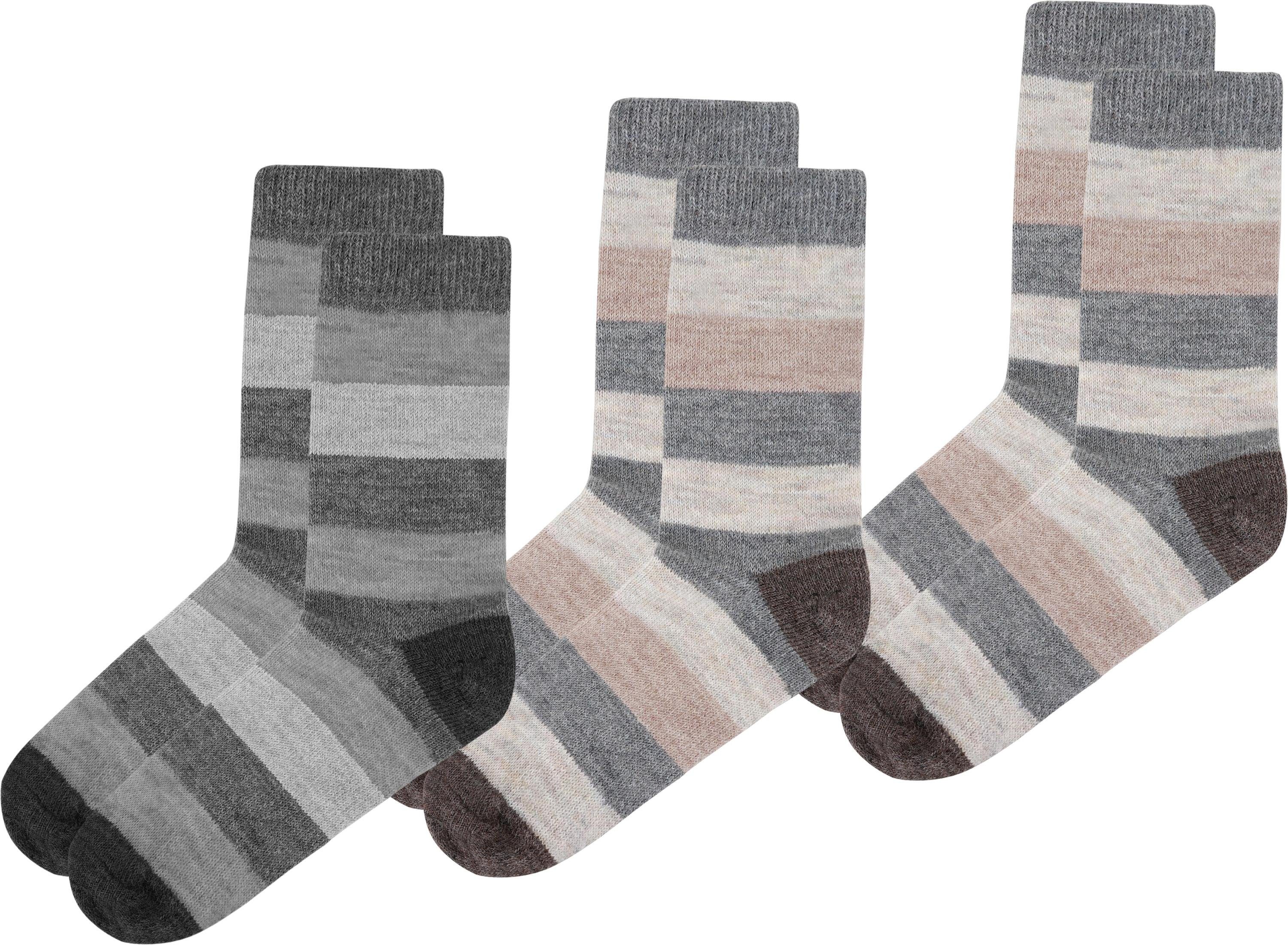 normani Thermosocken 6 Paar Alpakasocken breitgestreift (6er-Set, 3 Paar) warme Alpakawolle