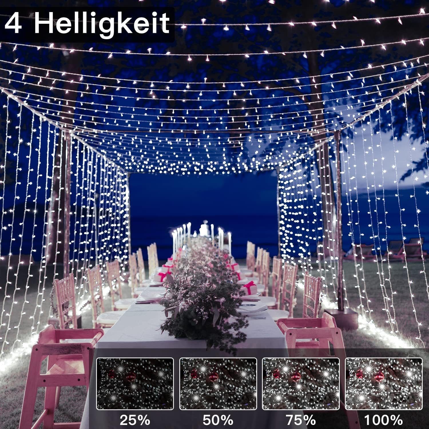 Ollny LED-Lichterkette, 800-flammig, 80m Festtage Lichterkette weiß IP44 Timer, Innen/Außen