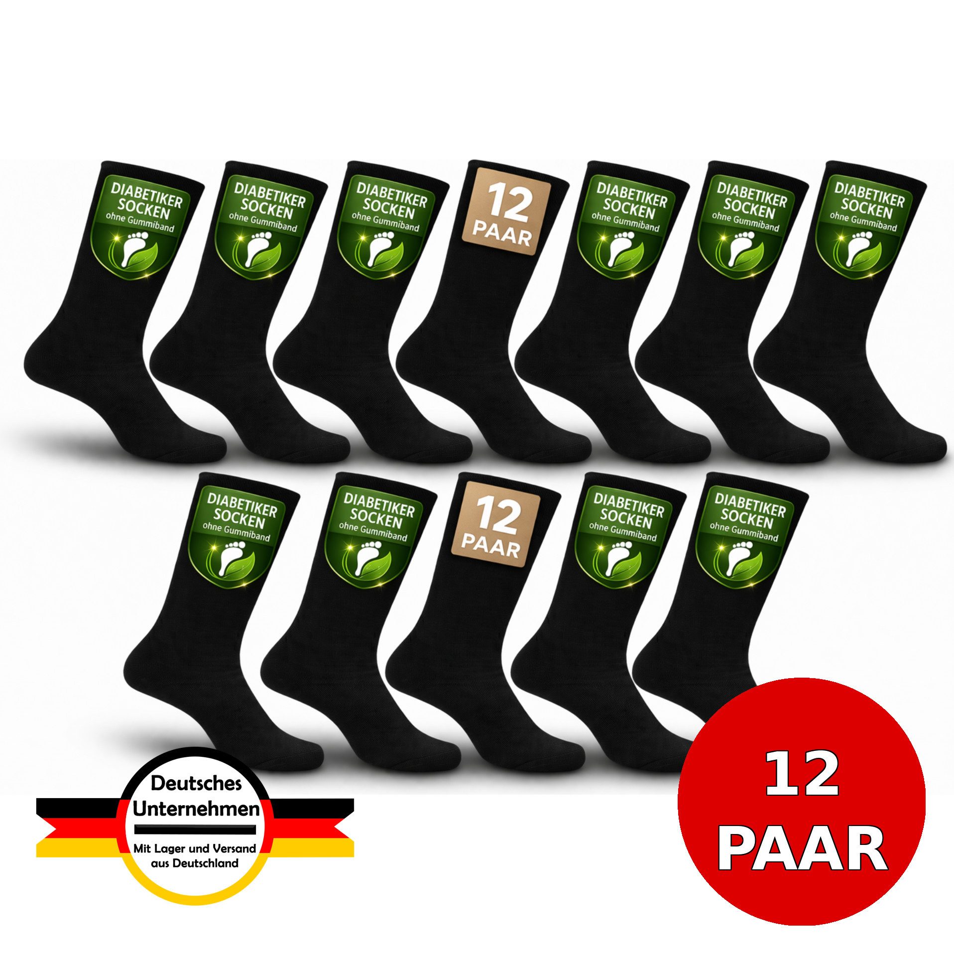 Weissmantel Diabetikersocken 12 Paar Diabetikersocken Baumwolle Ohne Gummi Ohne Naht Herrensocken (Socken Für Diabetiker - Atmungsaktiv - Ohne Druckstellen, Größen in 39 bis 42 und 43 bis 46) Socken für Diabetiker Herren Damen Diabetes Socken Ohne Gummibu