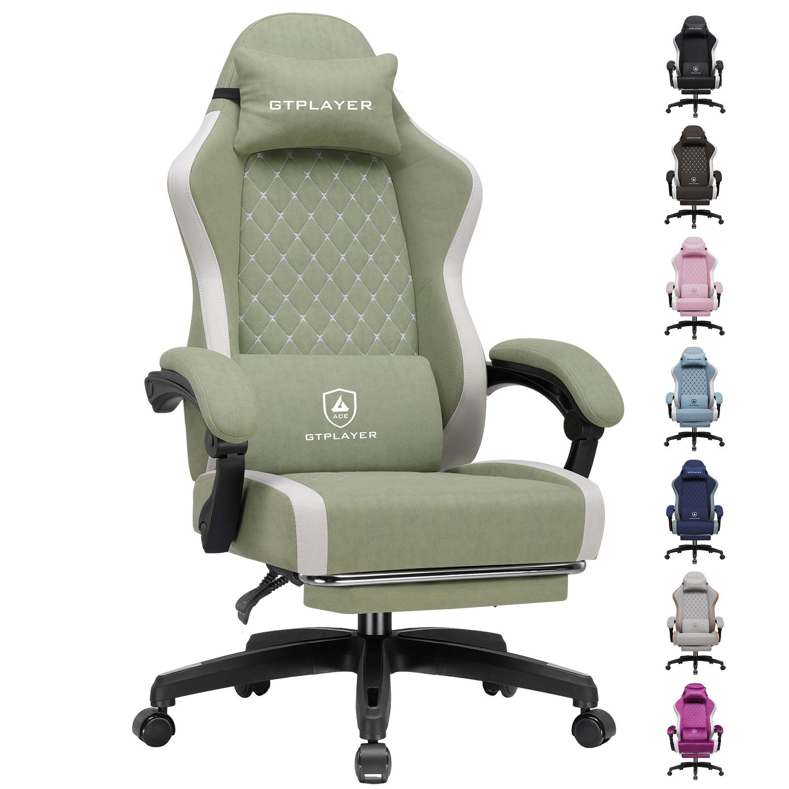 GTPLAYER Gaming-Stuhl Ergonomischer Gaming Sessel Schreibtischstuhl aus Stoff/Kunstleder (Packung), Federsitzkissen mit Fußstütze