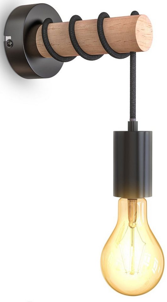 B.K.Licht Wandleuchte BK_WL1342 Vintage Wandlampe, Stahl, Holz, E27-Fassung,  ohne Leuchtmittel, 1-Flammig, ohne Leuchtmittel (max. 10W), Industrial  Design