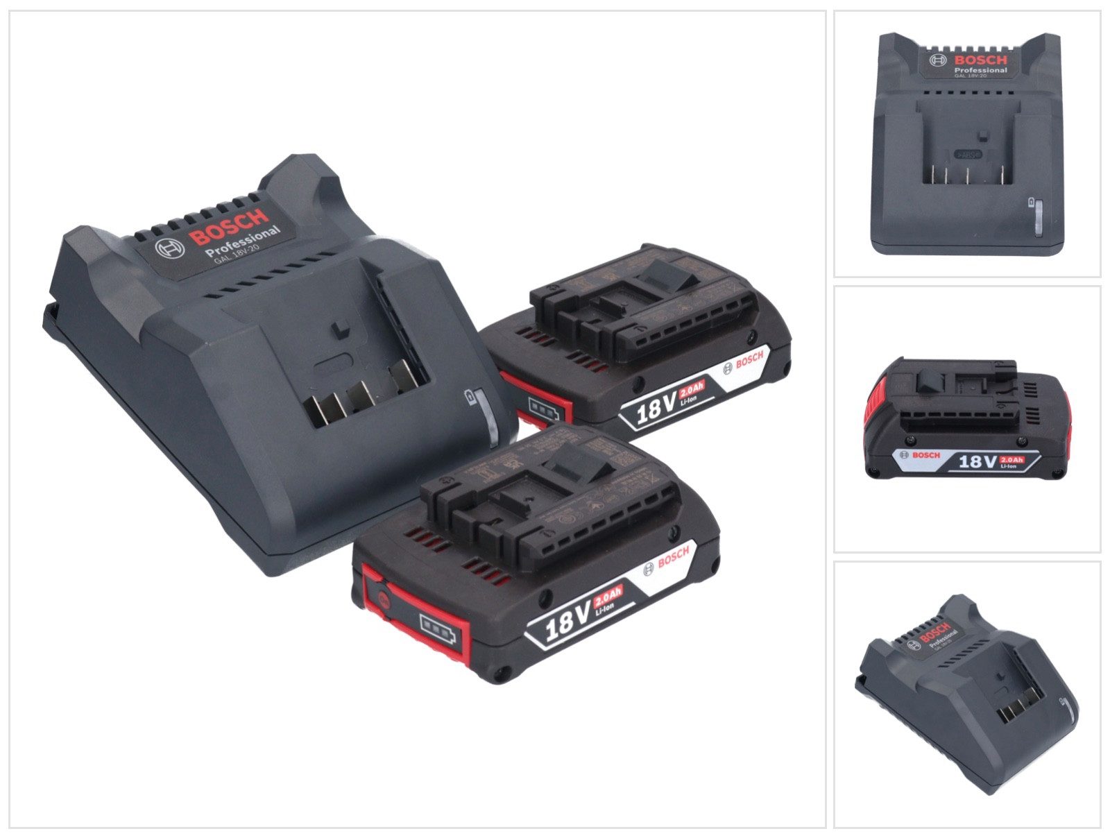 Bosch Professional GAL 18V-20 Akku Ladegerät 10,8 - 18 V 2 A (2607226281) + 2x GBA 18 Schnelllade-Gerät