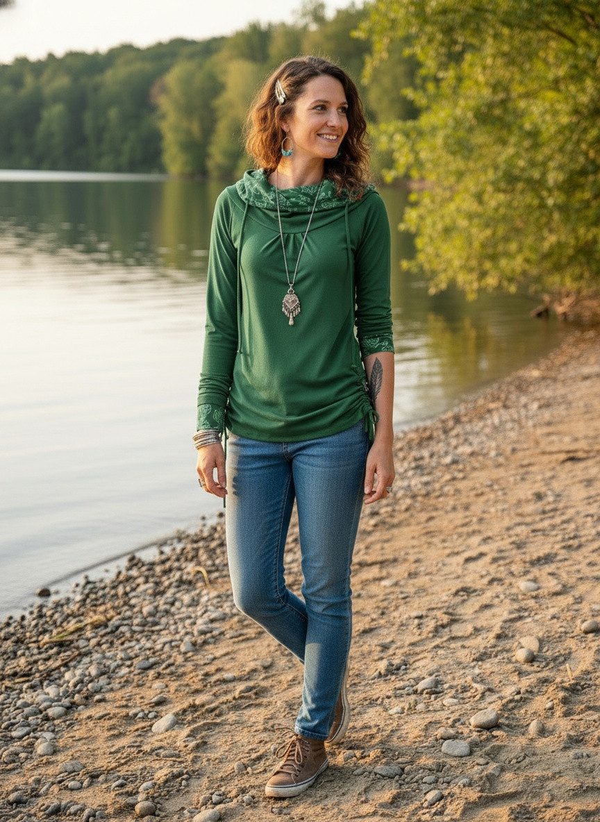 Guru-Shop Longsleeve Longshirt aus Bio-Baumwolle, Boho Shirt.. alternative Bekleidung