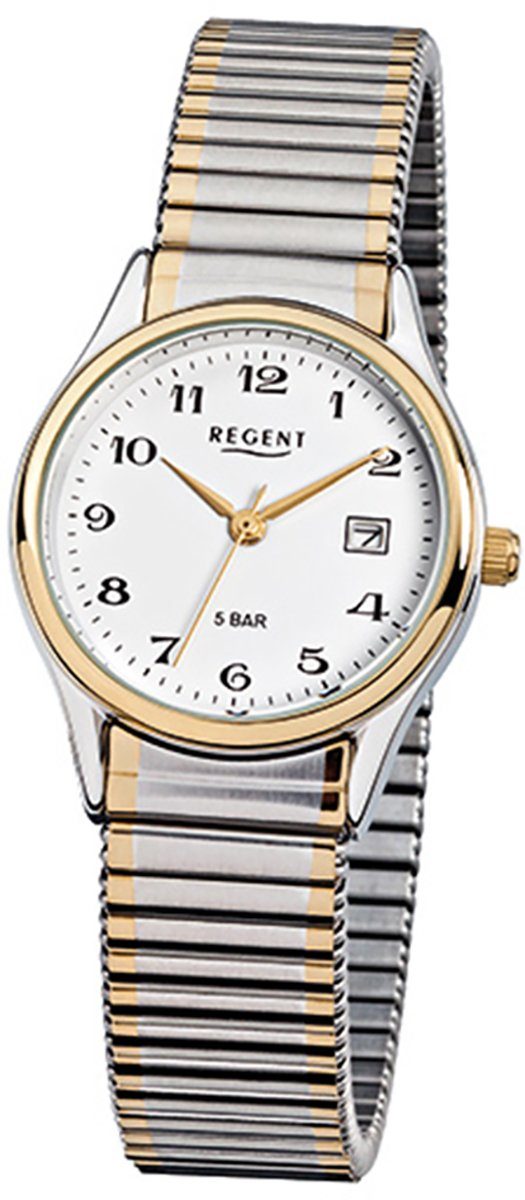 Regent Quarzuhr Regent Damen Herren-Armbanduhr silber gold, Damen, Herren Armbanduhr rund, (ca. 29mm), Edelstahl, ionenplattiert