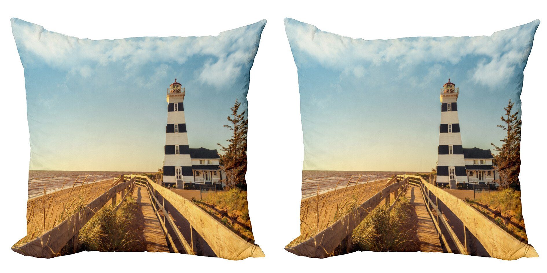 (2 Doppelseitiger Abakuhaus Meer Wellen Strand Modern Stück), Digitaldruck, Accent Kissenbezüge Leuchtturm
