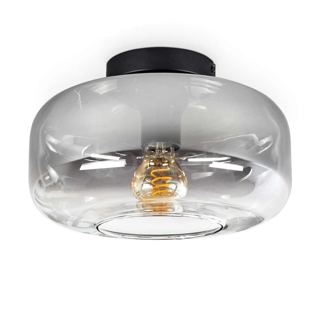 hofstein Deckenleuchte runde Deckenlampe aus Metall/Glas in Schwarz/Rauchfa günstig online kaufen