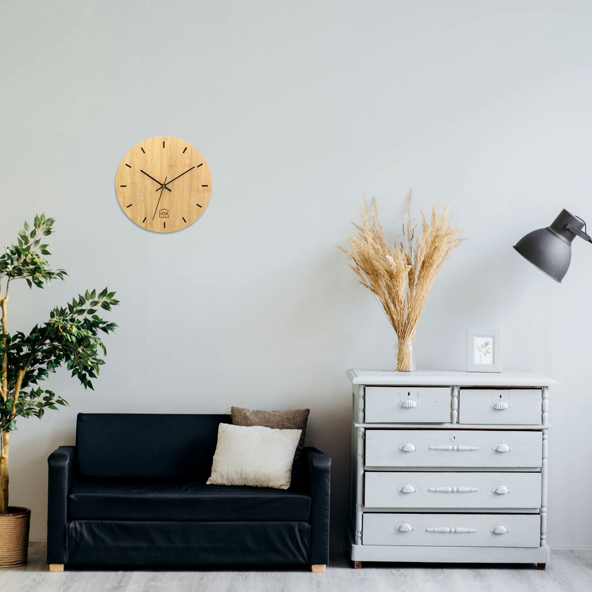 UNUS HOME Wanduhr Wand-Uhr (ohne Tickgeräusche, Bambus-Holz, leise modern a günstig online kaufen