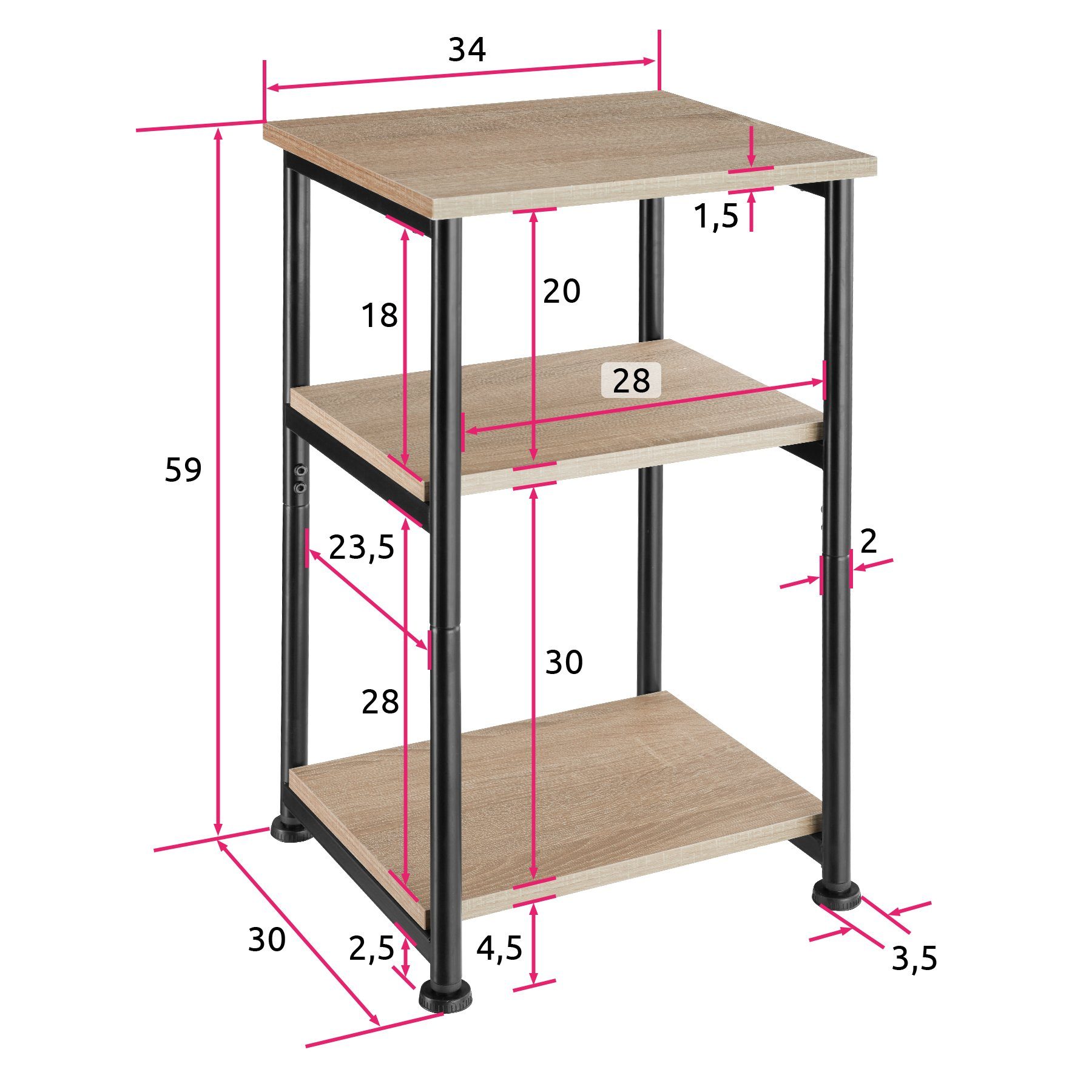 Memphis hell, Eiche tlg) Holz tectake 1 Sonoma Beistelltisch Industrial (1-St.,