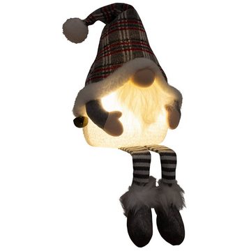 Christmas Paradise Weihnachtsfigur sitzender Wichtel 24cm (57cm) mit Beleuchtung (Dekofiguren, 2 St., im Set), Gnom Kantenhocker mit LED, 2 Designs, Weihnachtsdeko Rot-Grau