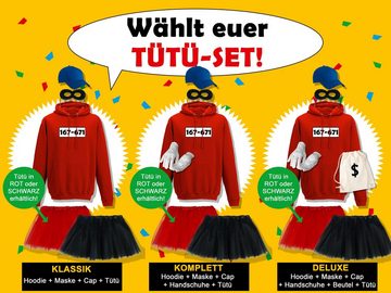 Jimmys Textilfactory Kostüm Hoodie Panzerknacker Deluxe+ Kostüm-Set Tütü Karneval Fasching XS-5XL, Shirt+Cap+Maske