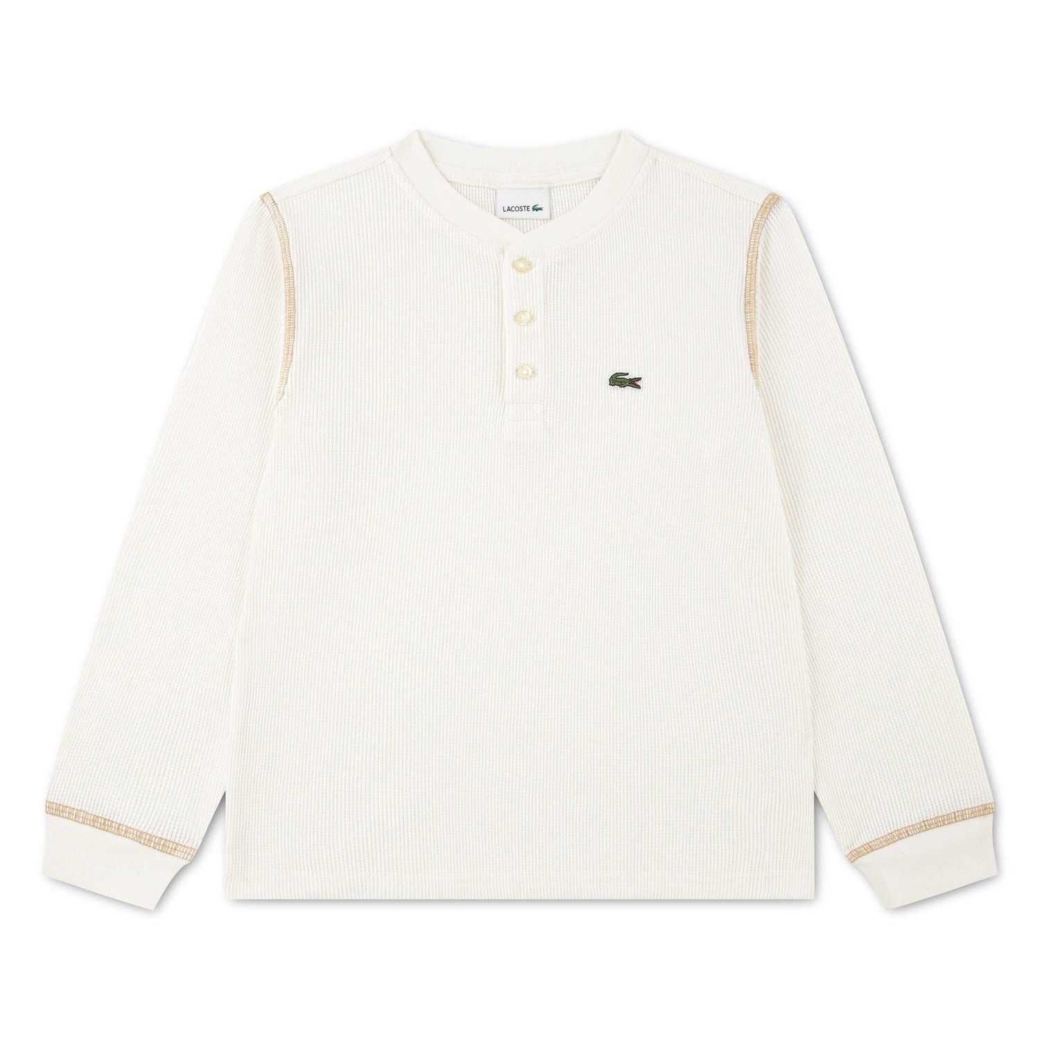 Lacoste Langarmshirt Lacoste Kinder Henley Langarmshirt FARINE creme Waffelstruktur 100% Ba
