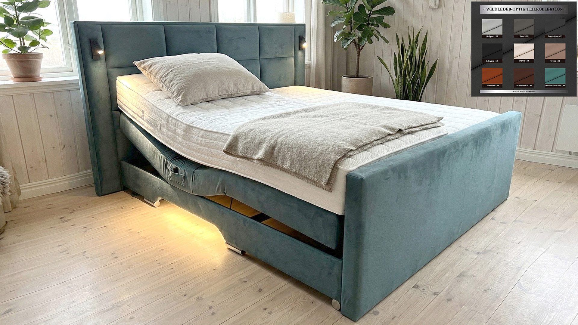 PAARA Boxspringbett elektrisch verstellbar LED und Matratze mit integrierten Topper, mit einzigartigem Belüftungssystem