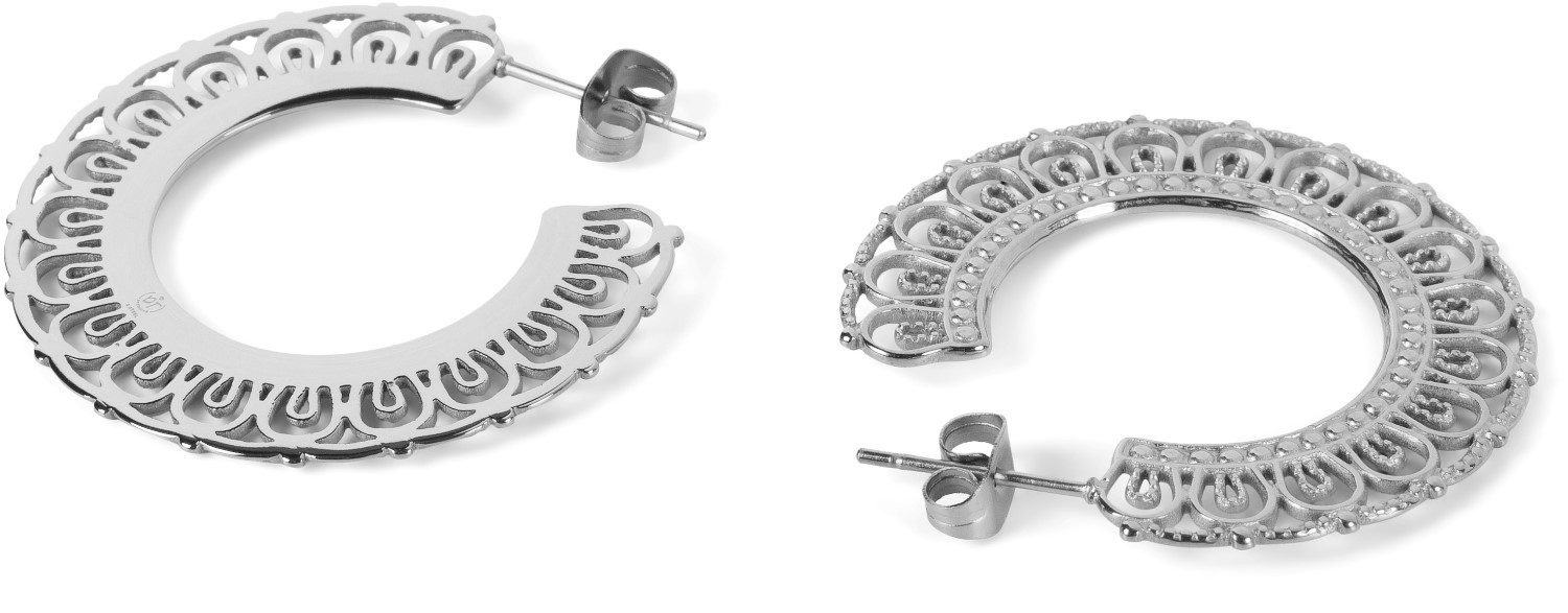 styleBREAKER Paar Creolen Edelstahl Creolen Ohrringe mit Ornament Verzierung (2, 2-tlg) – Bild 3 von 4