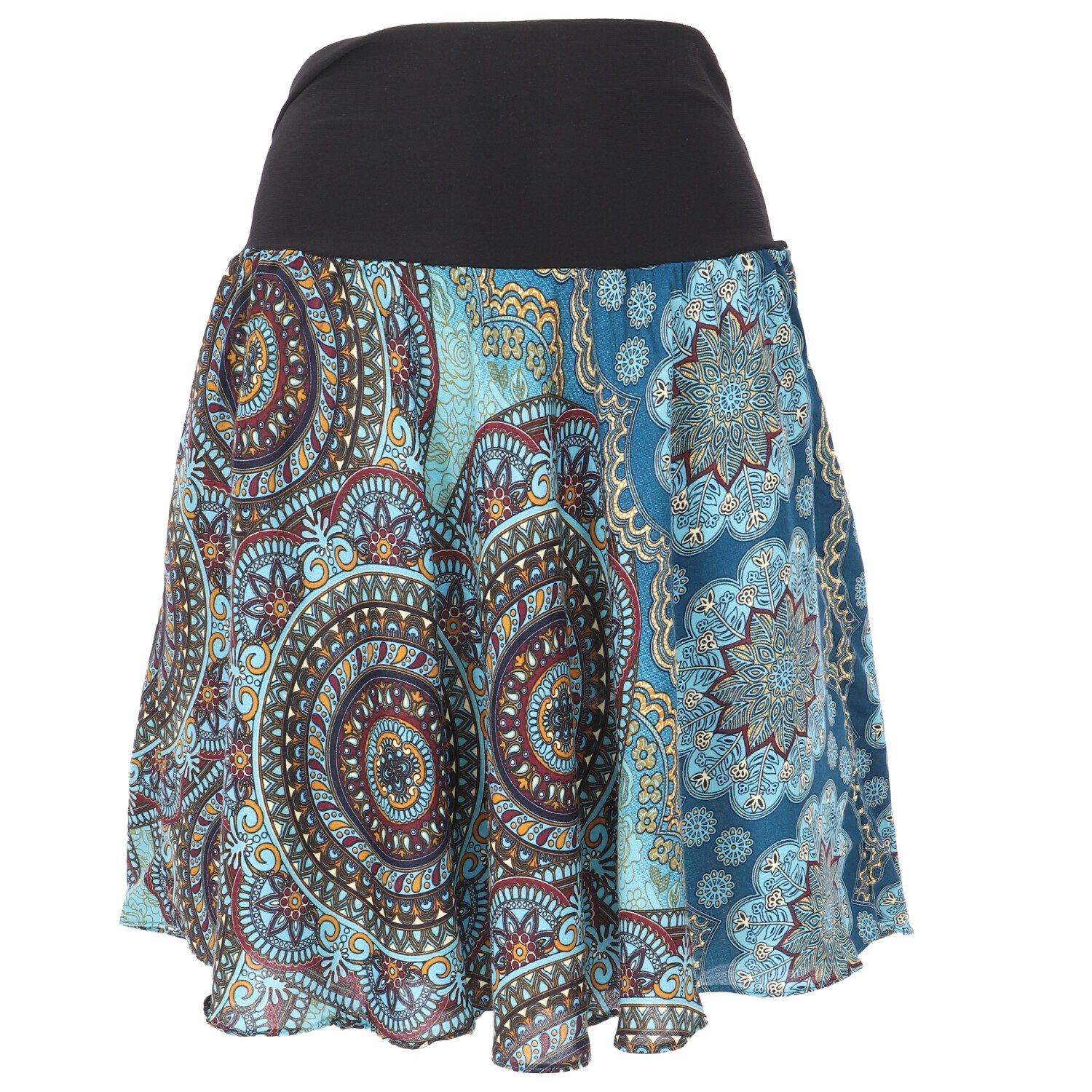 Guru-Shop Minirock Luftiger Minirock, Boho Sommerrock - petrol/braun Boho