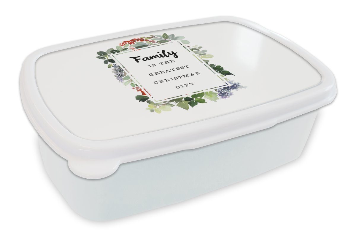 MuchoWow Lunchbox Pflanzen - Weihnachten - Zitat - Familie, Kunststoff, (2-tlg), Brotbox für Kinder und Erwachsene, Brotdose, für Jungs und Mädchen weiß