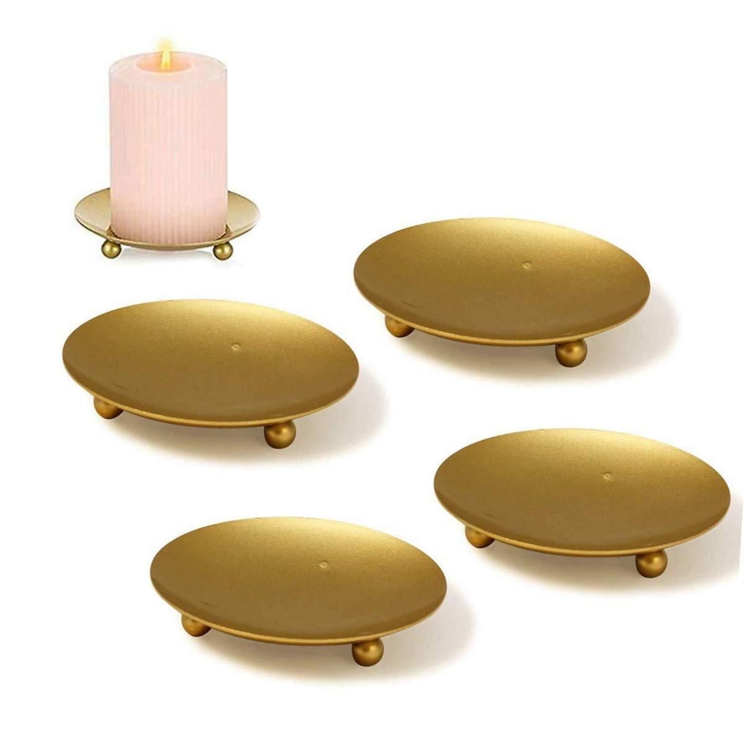 LuxusKollektion Kerzentablett Kerzenhalter Gold 4er Set 10x1cm (4 St)