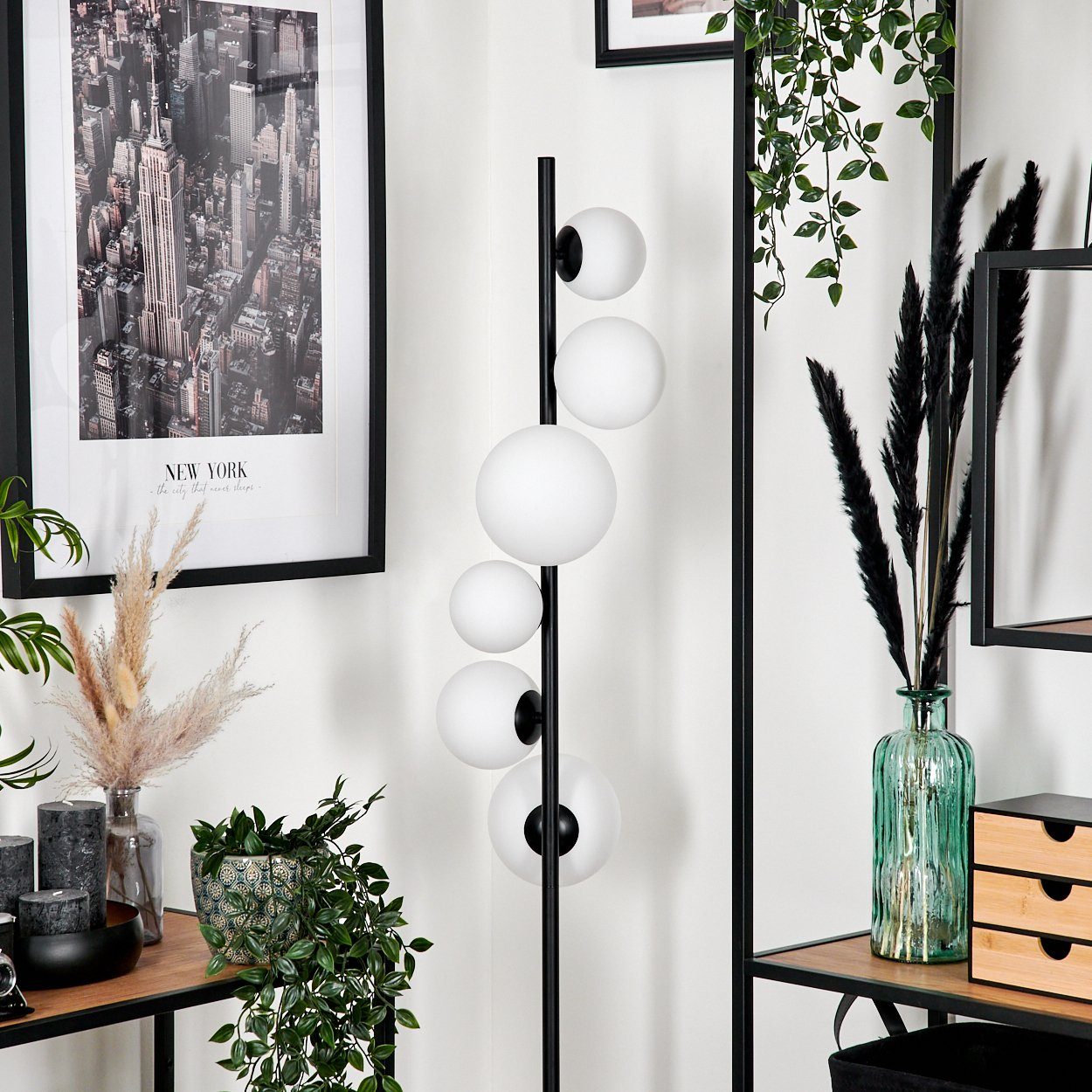hofstein Stehlampe Stehlampe aus Metall/Glas in Schwarz/Weiß, ohne Leuchtmittel, Leuchte mit Glasschirmen(10,12,15cm),Schalter,6xG9, ohne Leuchtmittel