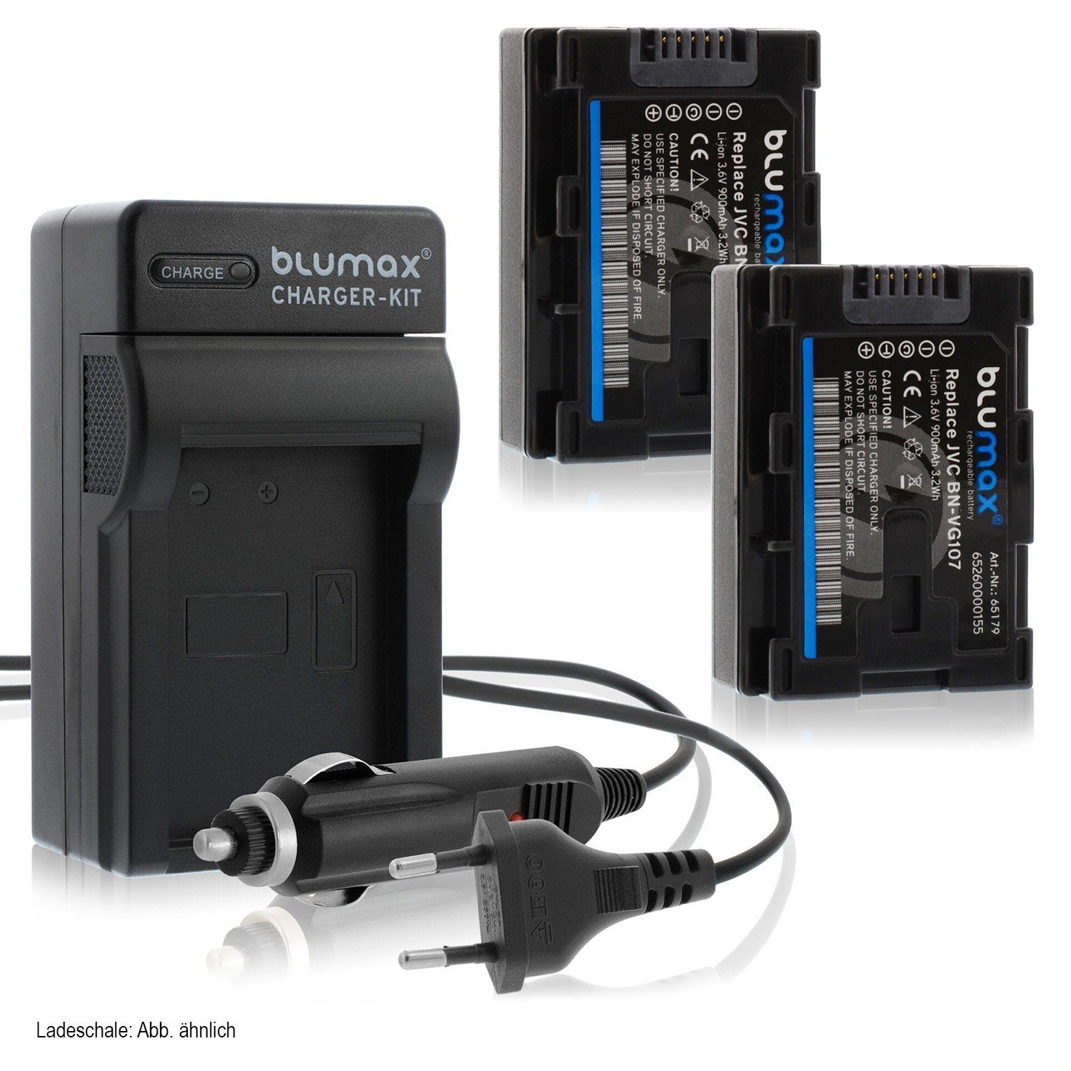Blumax Set mit Lader für JVC BN-VG107 -VG114 -VG121 900mAh Kamera-Akku | Kamera-Akkus