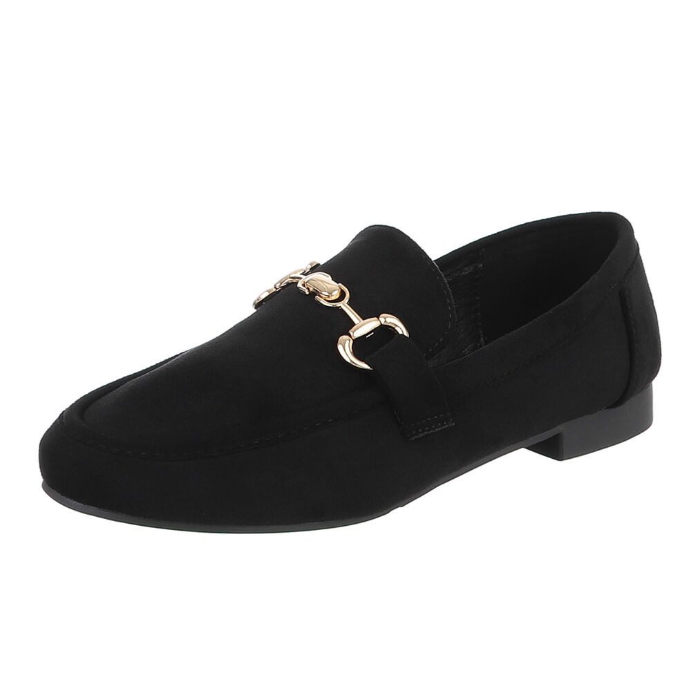Ital-Design Damen Loafer mit Ketten-Detail & Slip-on Design Slipper (92699495) Blockabsatz Mokassins in Schwarz