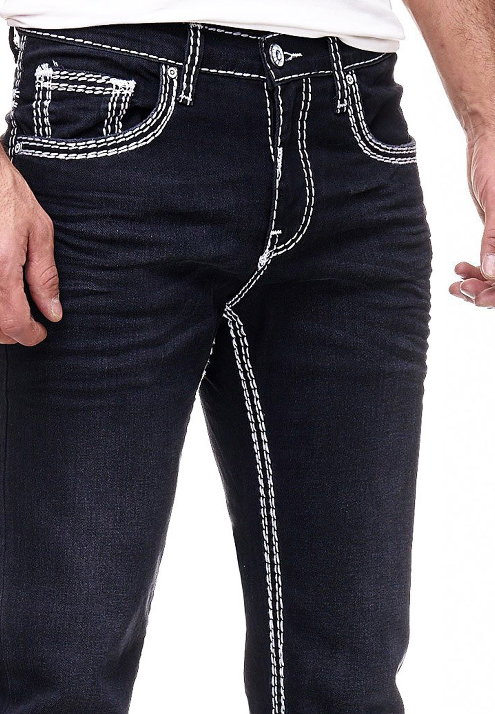 Rusty Neal Straight-Jeans LEVIN 7 Kontrastnähten mit trendigen