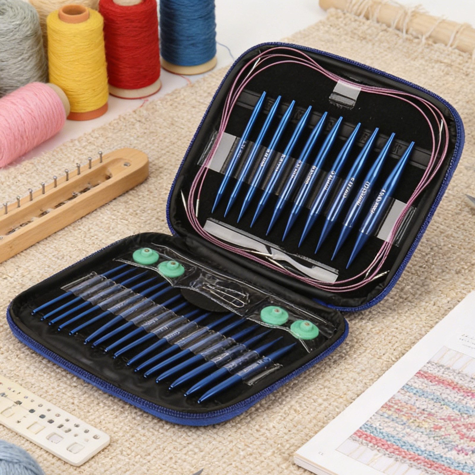 REDOM Rundstricknadeln Stricknadeln Austauschbares Rundstricknadel-Set, mit flexiblen Kabeln Verbindern und sicherem Halt, 13 Paar Rundstricknadeln in Größen von 3,0–10,0 mm, Praktische Aufbewahrungsbox für Anfänger und erfahrene Strickfans