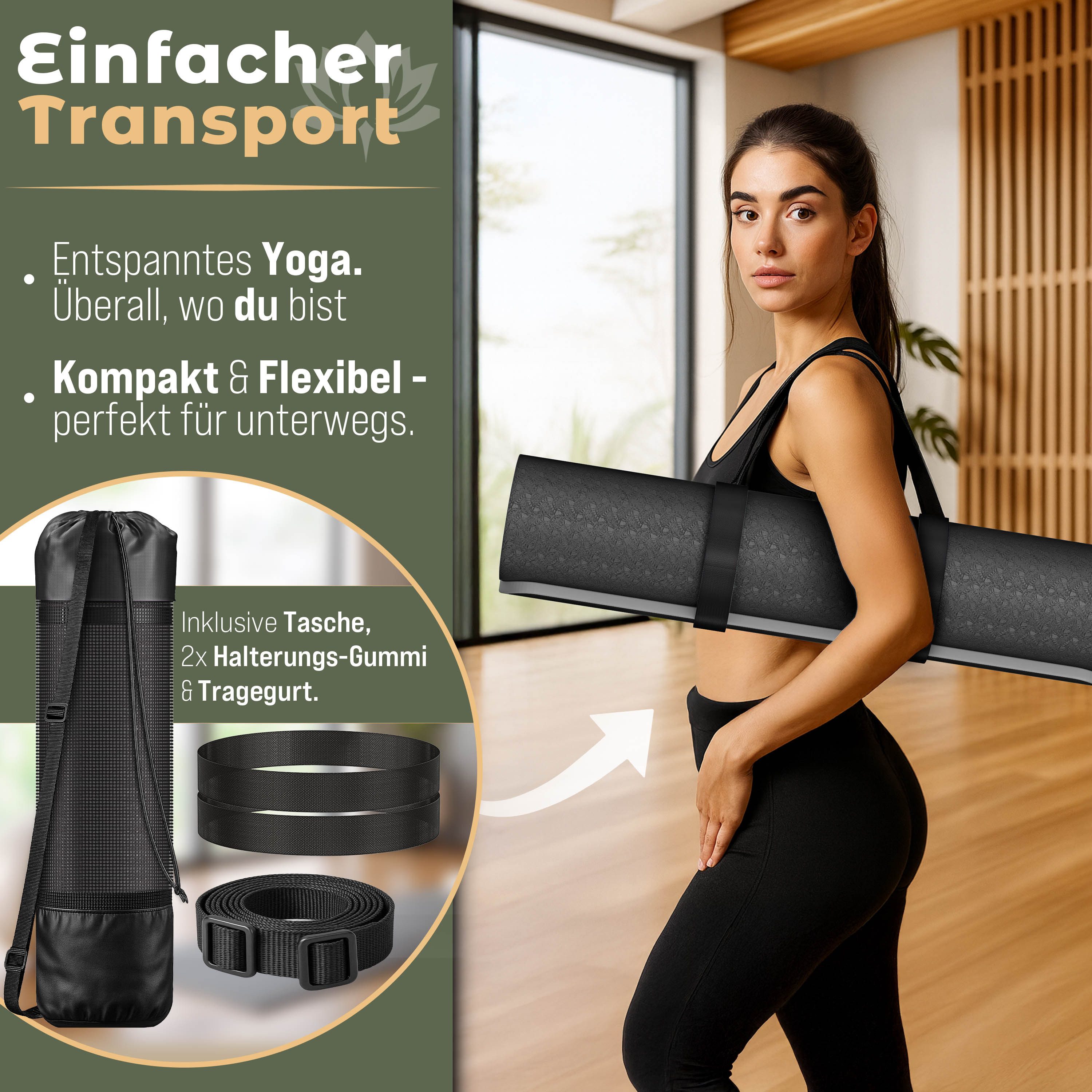 RE:SPORT Gymnastikmatte 183 x 61 x 0,6 cm mit Tragetasche Yogamatte TPE Fitnessmatte (rutschfest), Trainingsmatte mit Tragegurt Fitness Gymnastik Pilates Workou – Bild 2 von 5