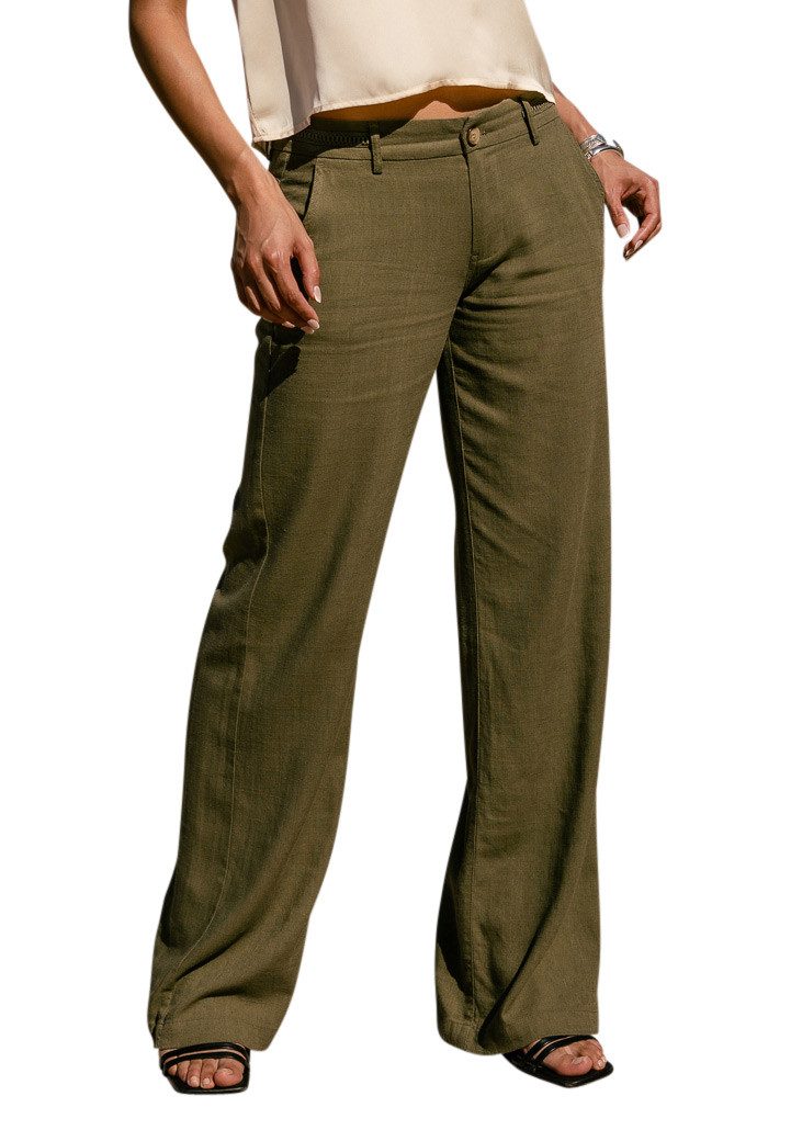 Freeman T. Porter Schlaghose Agatha Plain Linen martini olive sommerlich leichte Hose