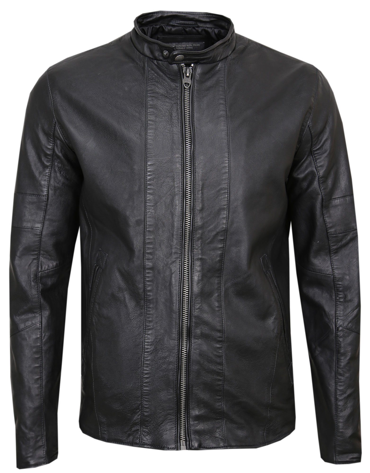 Jack & Jones Lederjacke Biker »Mock« – Echtleder 100% Robustes Ziegenleder