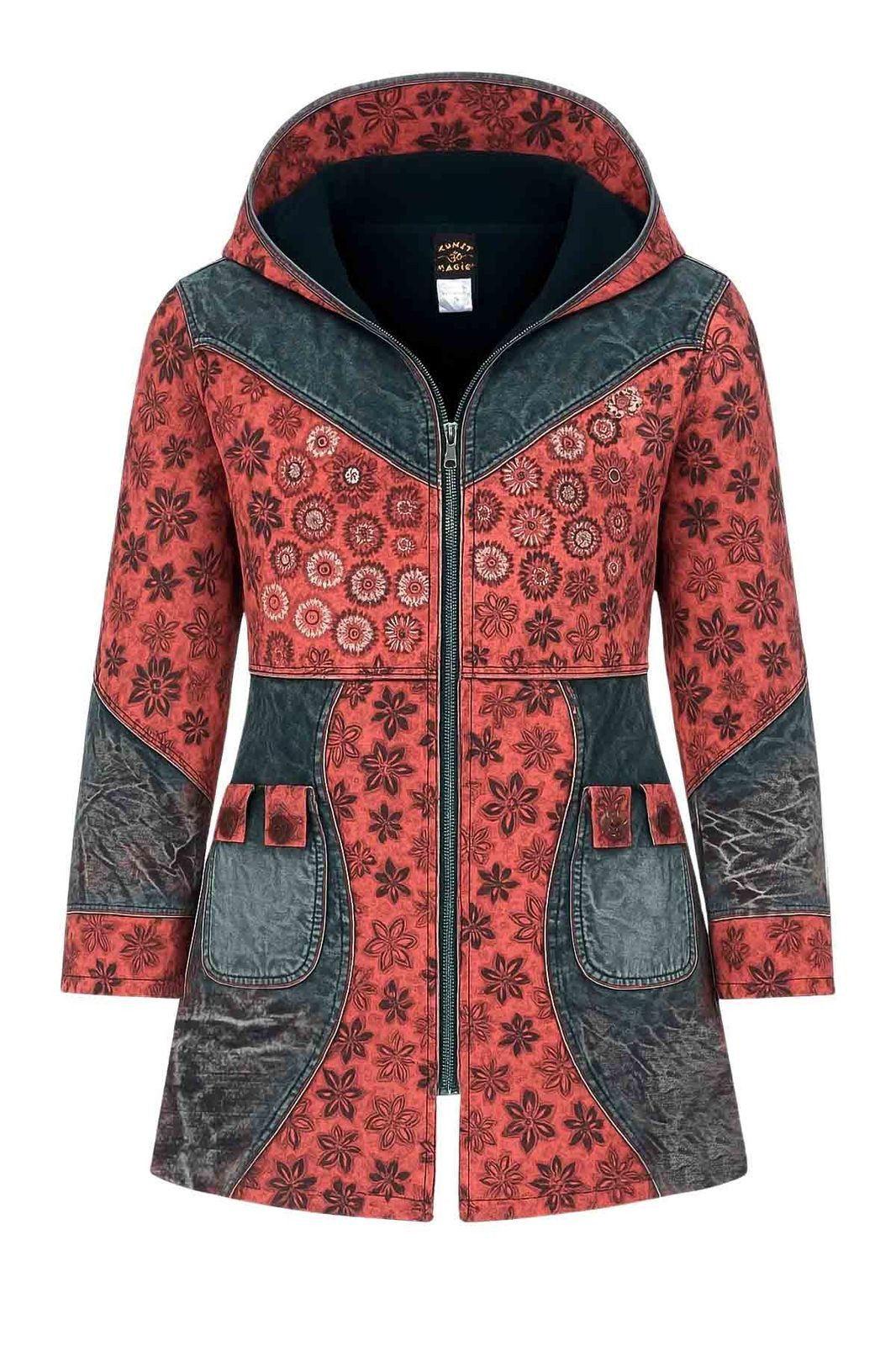 KUNST UND MAGIE Langjacke Vintage Damen Mantel + Kapuze Stonewashed Jacke B günstig online kaufen