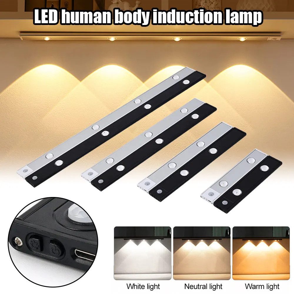 Athlix LED Unterbauleuchte LED Unterbauleuchte LED Unterbauleuchte kabellos, wiederaufladbar, LED fest integriert, mit Bewegungssensor, 60 Std. Laufzeit, 3000K-6500K weiß verstellbar