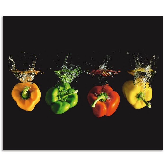 Artland Küchenrückwand Paprika fallen ins Wasser (1-tlg) Alu Spritzschutz mit Klebeband einfache Montage