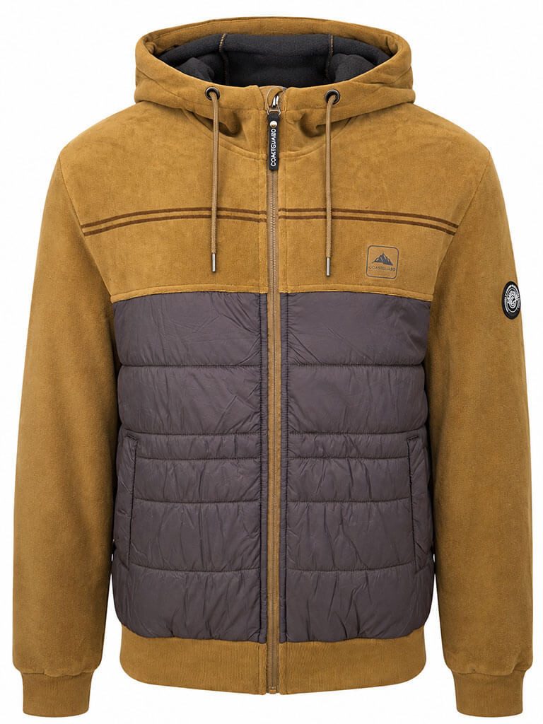 Coastguard Fleecejacke Herren Fleecejacke 62616 im Materialmix - Samtige Kapuzenjacke Fleece Kapuze mit zweifarbiger Kordel, Innenseite in Kontrastfarbe, Taschen