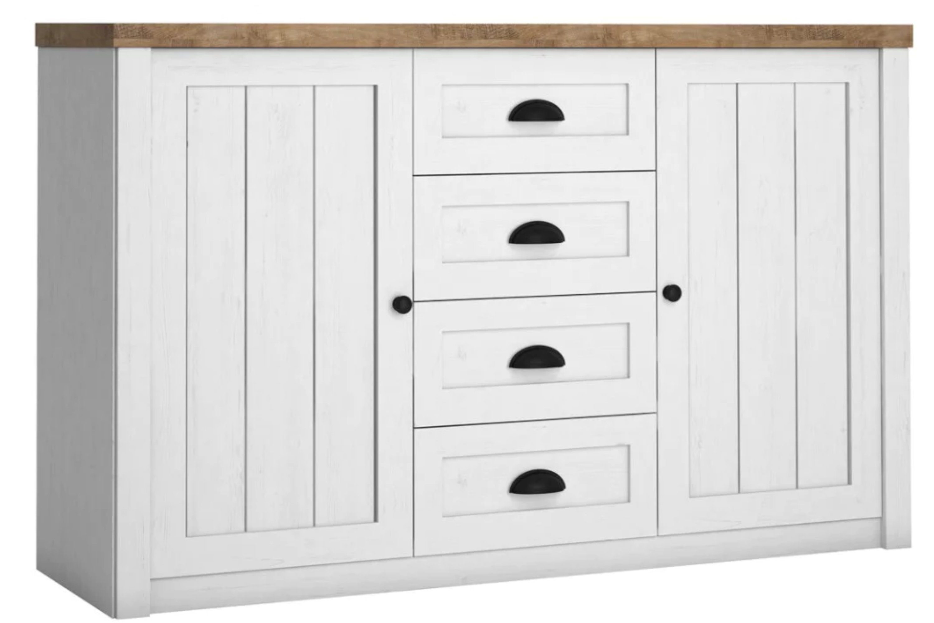 KONSIMO® Kombikommode LEMAS Kommode, Sideboard, hergestellt in der EU, mit Schubladen, Provenzalische Stil, mit dunklen Eichenelementen