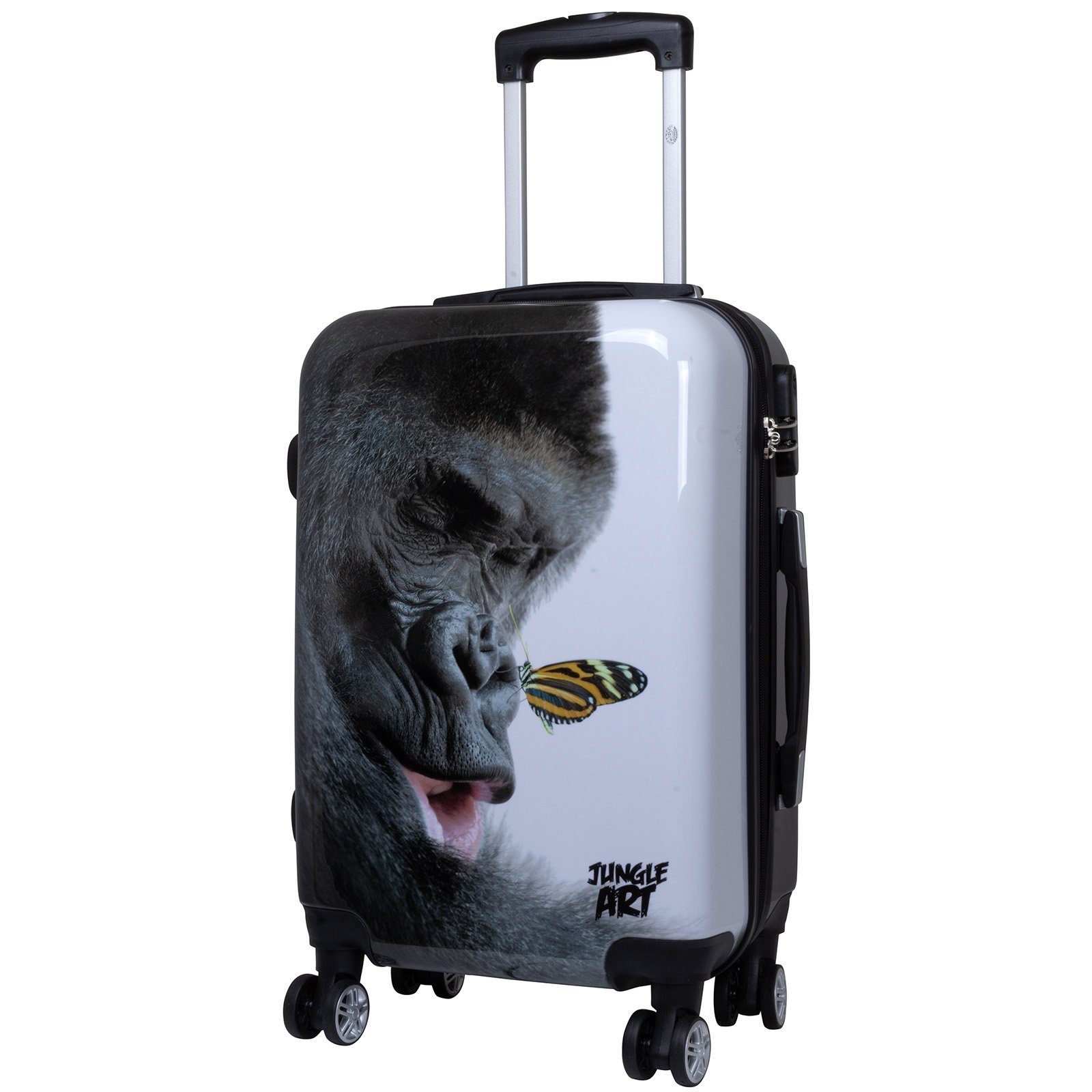 Trendyshop365 Hartschalen-Trolley Gorilla, bunter Koffer mit Tier-Motiv, 3 Größen, 4 Rollen, Zahlenschloss, Polycarbonat, Dehnfalte