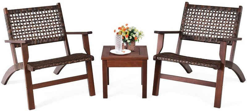 KOMFOTTEU Gartenbar-Set 3-teiliges Terrassenmöbel-Set, 2 Stühle aus Eukalyptusholz
