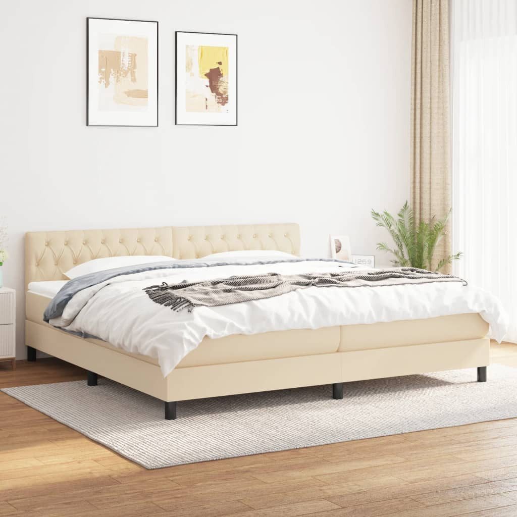 vidaXL Boxspringbett Boxspringbett mit Matratze Creme 200x200 cm Stoff Bett günstig online kaufen