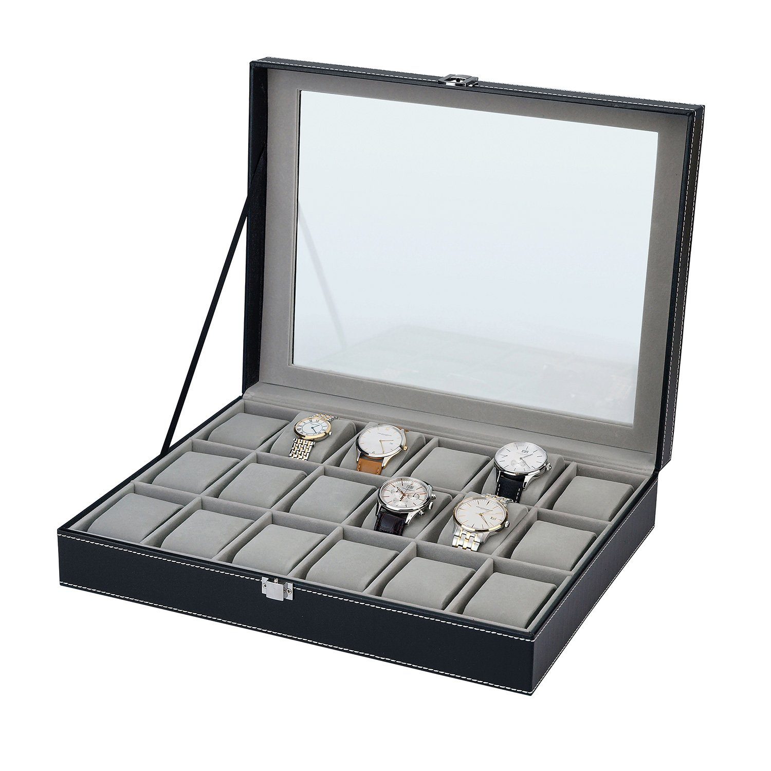 Selva Technik Uhrenbox Uhrensammelbox für 18 Uhren – Hervorragende Verarbeitung – LEDE