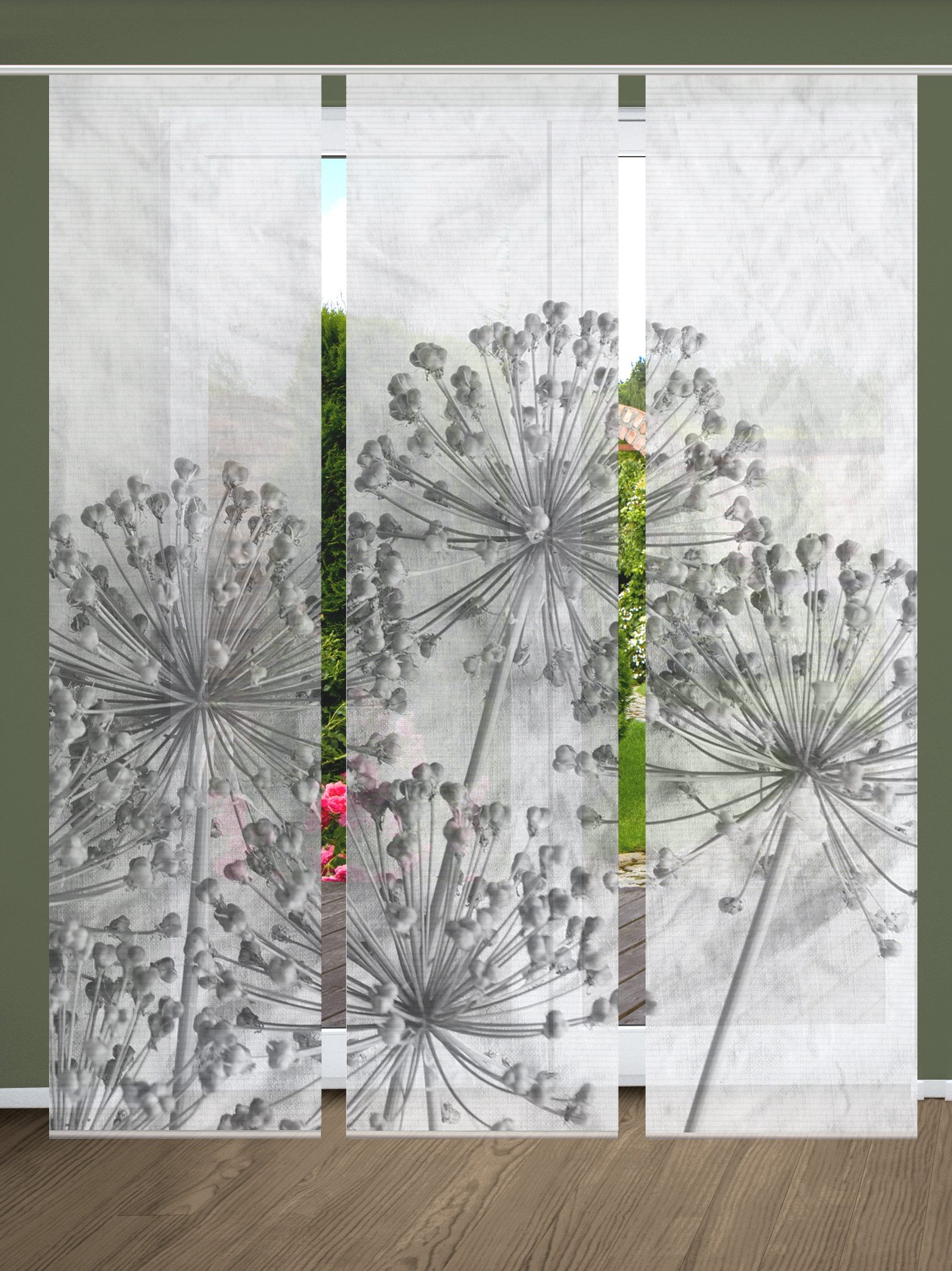 HOME in green Schiebegardine Cintia 3Er Set 245 X 60 cm 3x Schiebevorhang inkl. Paneelwagen Grau (3 St), Kunstfaser, 3x Schiebevorhang inkl. Paneelwagen und Klemmleiste Grau