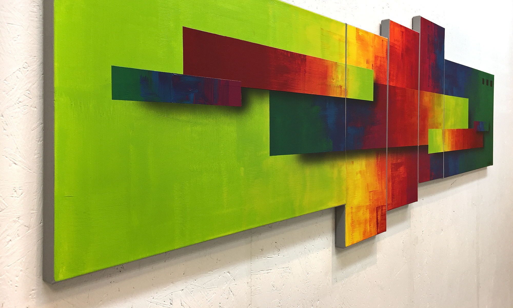 WandbilderXXL Gemälde Broken Rainbow 180 x 60 cm, Abstraktes Gemälde, handgemaltes Unikat