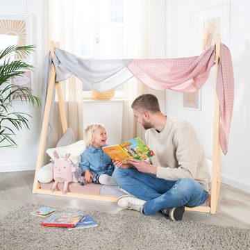 roba® Kinderbett Hausbett - nach Montessori Prinzip - FSC zertifiziertes Massivholz, Tipibett - Babybett zum Spielen, Lesen & Kuscheln - Bambus natur