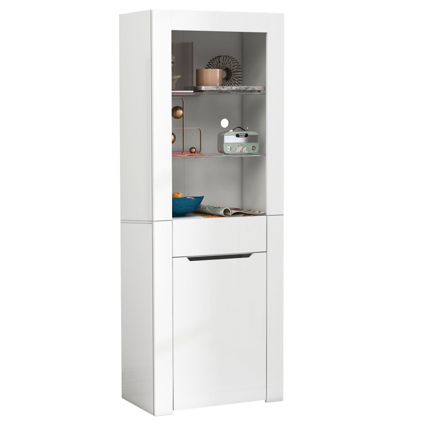 autolock Eckvitrine Vitrine mit app LED-Lichtern Bücherschrank Aktenschrank Standvitrine Stauraumvitrine mit Regalen Vitrinenschrank Küchenschrank Glasvitrine