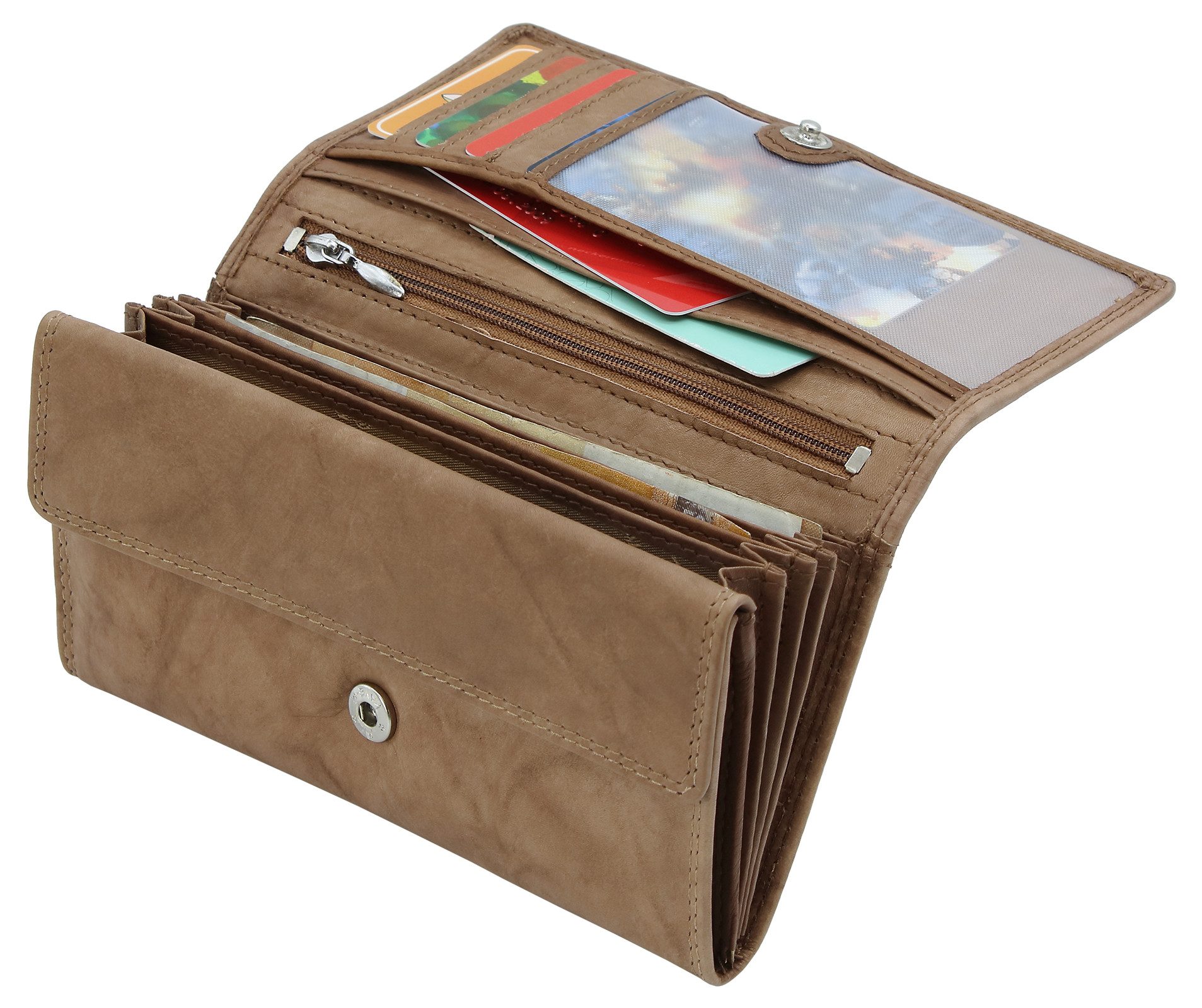 Money Maker Geldbörse aus Leder - Damen Portmonee mit RFID-Schutz - viele Fächer, groß
