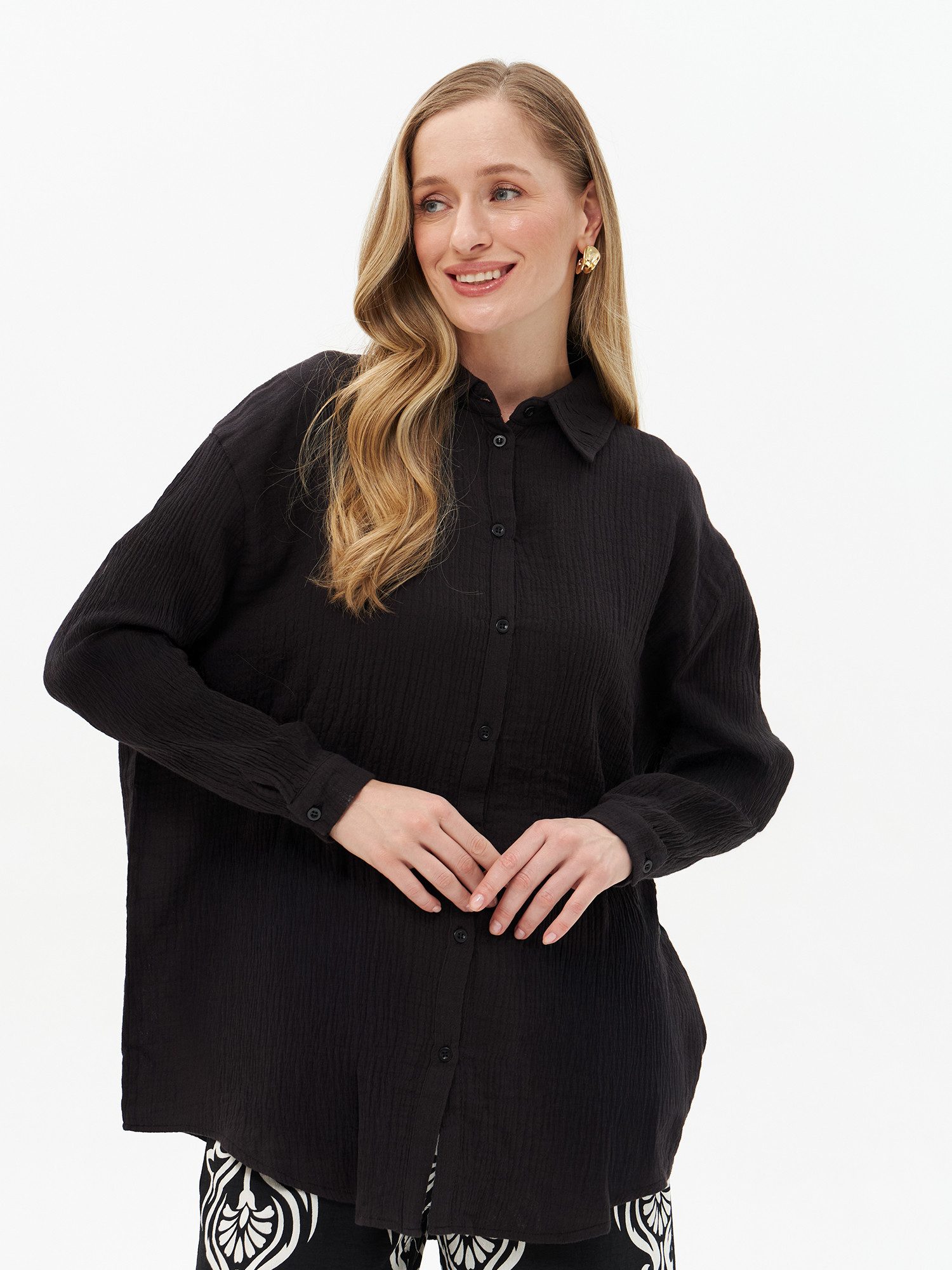 Passioni Longbluse Musselinbluse Damen Langarm Onesize Einheitsgröße (Gr. 36-54)