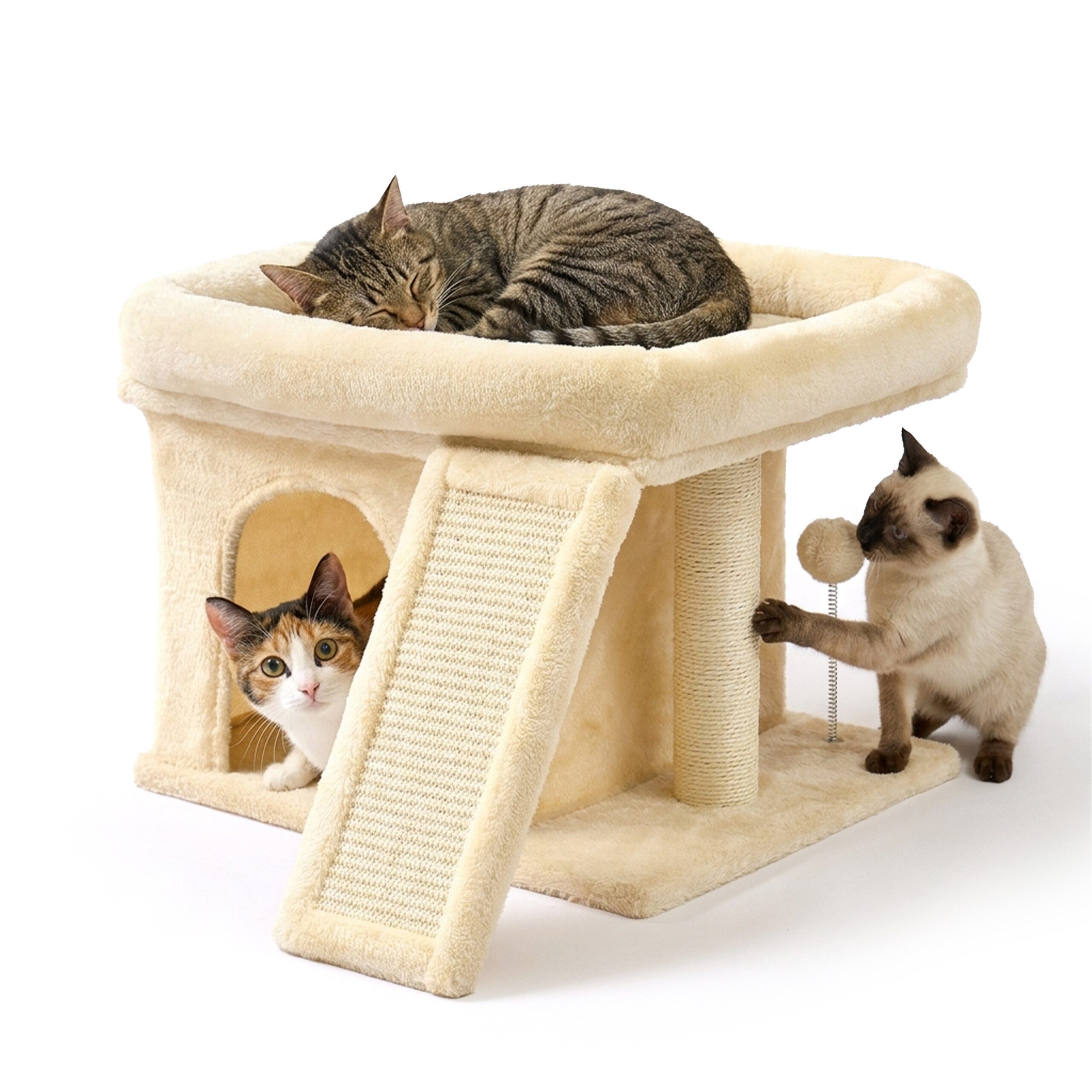 relaxdays Kratzbaum mit Höhle & Liegefläche, Beige