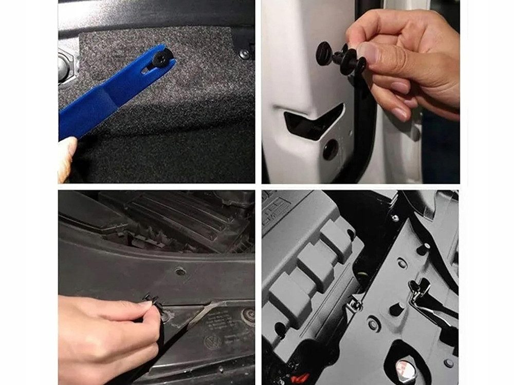 VERK GROUP Armaturen-Befestigungselement 100x Auto Befestigungsclips Set Kunststoff Nieten Bolzen Schwarz, (Set, 100-St), Organizerbox, universell einsetzbar