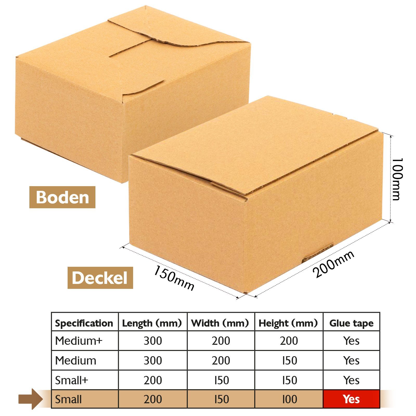 KONZEPT Versandkarton 20x15x10/20x15x15 Set, Faltkartons Selbstklebend, Kleine Kartons zum Verschicken, Umzug, Verpackung, DHL Päckchen S